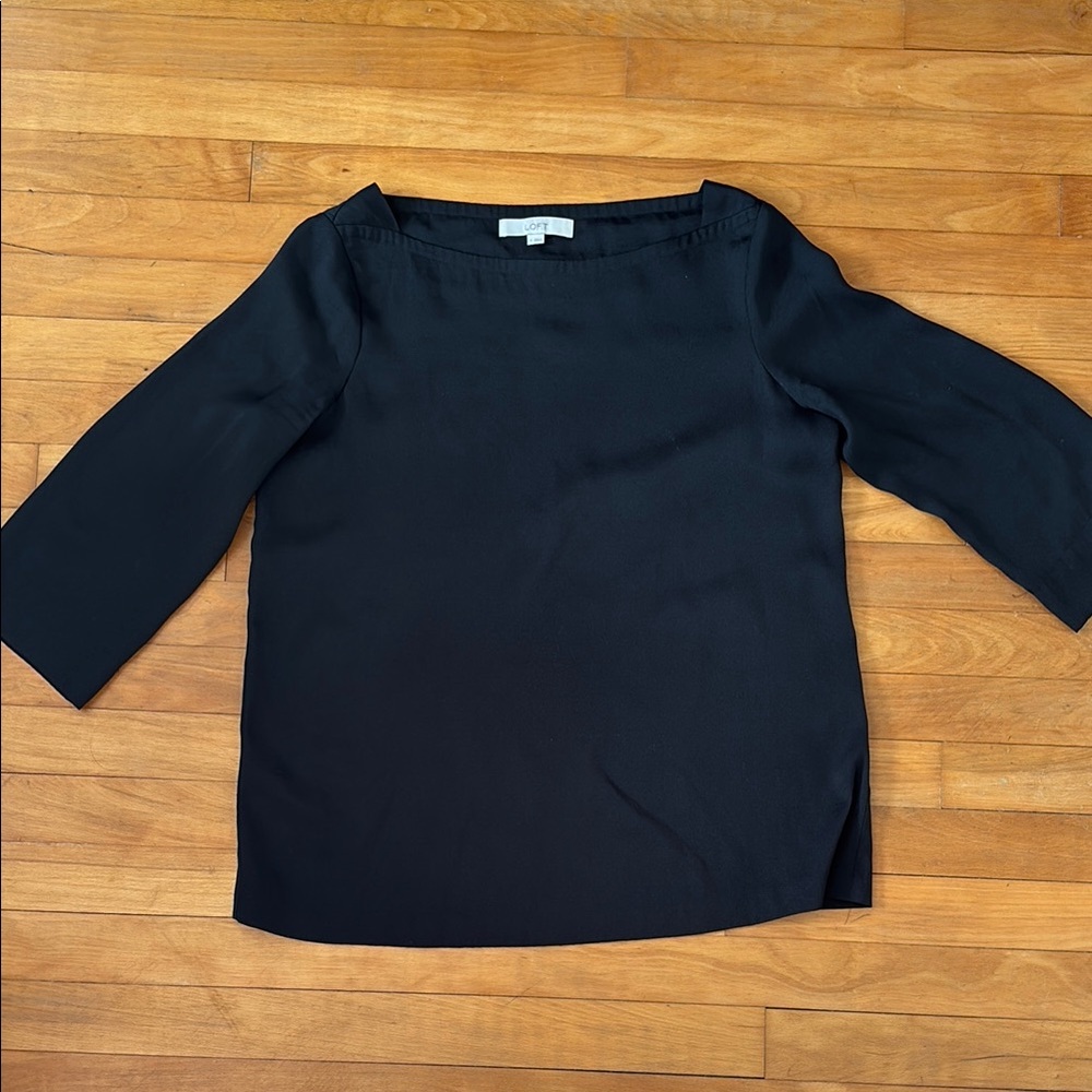 LOFT Black Boxy 3/4 Sleeve Blouse